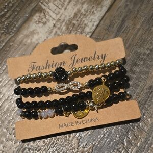 Black and Gold Beaded Bracelet Set